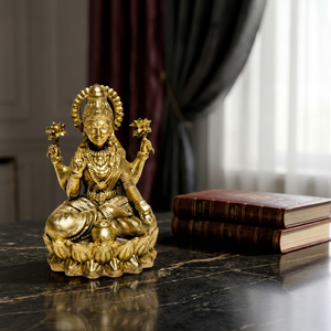 Jaipur Metals - Ídolo de Latón Puro de la Diosa Laxmi, 100% Latón, 8 x 6.5 x 11 cm, 268 g, Hecho a Mano, Diosa Lakshmi, Murti Puja, Mandir, Diwali, Decoración para el Hogar - Product Image 1
