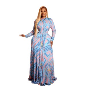 Nuovo Abito da Sera Lungo SU6522 con Stampa a Rete, Bottoni e Collo Tondo, <span class=keywords><strong>Maniche</strong></span> <span class=keywords><strong>Lunghe</strong></span>, <span class=keywords><strong>Vestito</strong></span> Maxi da Donna per Feste di Compleanno 2026 - Product Image 6