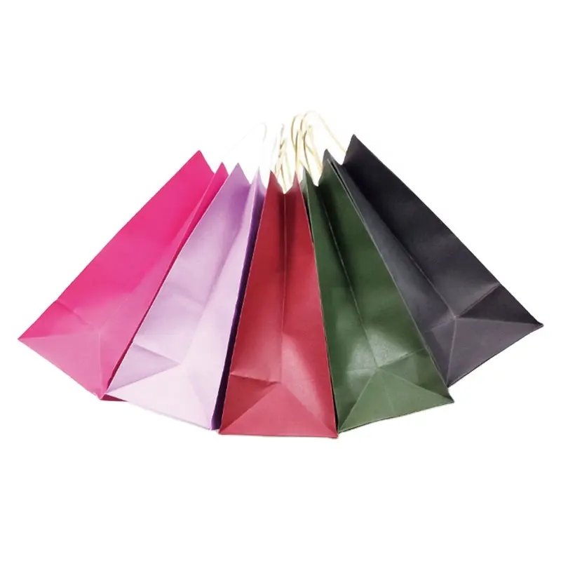 Custom Print Colorful Handled Kraft Paper Shopping Bags for Clothes Food and Gifts Packaging bags