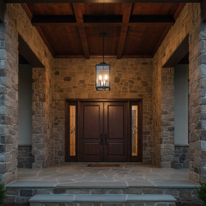 Lanterna da Portico a 3 Luci in Vetro Trasparente Nero Opaco, Lampada Pendente per Esterni di Media Dimensione per Ingresso e Porta d'Entrata OEM - Product Image 5