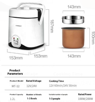 Wok et cuiseur à riz électrique en acier inoxydable 12V/24V 1,2L - Appareil de cuisson portable avec minuterie et fonction maintien au chaud pour SUV/camion/camping-car, idéal pour les voyages et le camping