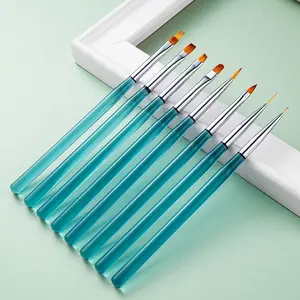 New Arrival Sea Blue Acrylic Handle High Quality 8pcs Nail Art Brush Set Nail Art Tools