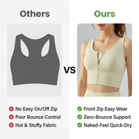 Raitis BR007 Nouveau soutien-gorge de yoga pour femme à maintien élevé, fermeture éclair frontale, en Spandex/Nylon, col en U, résistant aux chocs, rehausseur, sensation seconde peau, séchage rapide