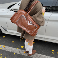 Sac à main personnalisé pour femme en cuir PU avec fenêtre transparente, style vintage, ton Maillard, grande capacité, sac à bandoulière pour dames