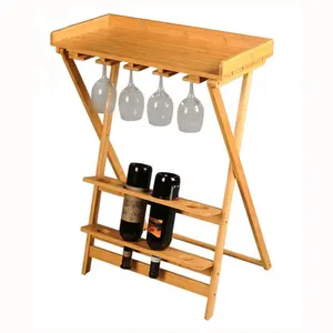 Creative Glass Cup Holder Bottle Rack Bamboo Wine Glass Shelf With Snack Tray