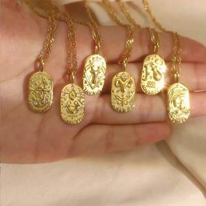 เครื่องประดับแฟชั่นชุบทอง18K สร้อยคอไพ่ทาโรต์เซอร์คอน12 K ทำจากสแตนเลสสร้อยคอจี้ทรงสี่เหลี่ยมจักรราศีสำหรับผู้หญิง - Product Image 4