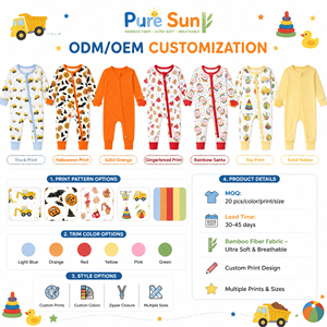 Puresun, fabricant sur mesure, impression écologique, 100% coton biologique/viscose de bambou, boutique, toucher doux, vente en gros, barboteuse pour bébé garçon - Product Image 3