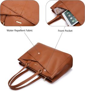 Sac fourre-tout pour ordinateur portable en <span class=keywords><strong>cuir</strong></span> PU imperméable de 15.6 pouces pour femmes mallette de travail de bureau avec étui en tissu PC fermeture à glissière marron - Product Image 2