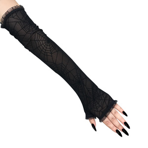 Nuevos Guantes de Halloween para <span class=keywords><strong>Mujer</strong></span>, Guantes de Malla de Medio Dedo con Diseño de Telaraña, Largos, Rojos y Negros, <span class=keywords><strong>Disfraz</strong></span> de Cosplay para Halloween - Product Image 5