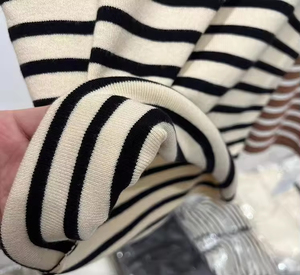 Wholesale Women's Half Turtleneck Striped Short Sleeve Crop Top Slim Fit <b>Soft</b> Breathable Knitted Blouse Casual Wear Multi-Color - Product Image 6