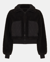 Veste en molleton Sherpa pour femme, à manches longues, avec poches cargo contrastées et fermeture éclair, style designer, coupe courte