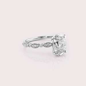 14kt White Gold Oval Cut Lab <b>Diamond</b> <b>Ring</b> with Round Side Stones Rhodium Plated Luxury IGI Certified Modern Bridal Design - Product Image 2