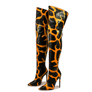 Big Size 47 Women Mixed Print Back Zipper Long Boots High Heels Over Knee <b>Booties</b> Pointed Toe Wide Fit Thigh High Dress Shoes - Product Image 1