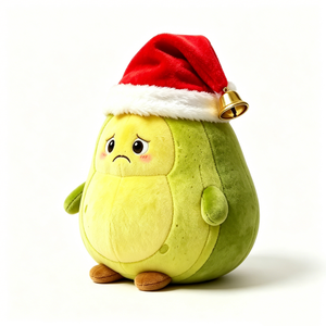 Cuscino Peluche Morbido a Forma di Avocado Verde Personalizzabile per Natale, Simpatico Avocado Triste con Cappello da Babbo Natale (se desideri) - Product Image 5