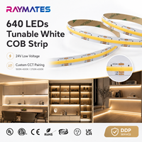 Lampu Strip LED COB CCT Putih yang Dapat Disesuaikan 640LED/m 24V Dua Warna 1800K-6500K Fleksibel Tanpa Titik Dapat Diredupkan hingga Hangat untuk Penerangan Rumah