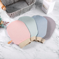Gants de bain A3566 robustes à couche unique pour adultes, pour le gommage corporel et le nettoyage des zones difficiles, avec support de serviette intégré pour le dos