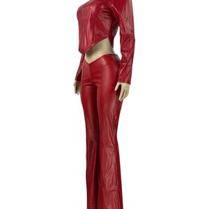 GHH10899- 2025 nuova moda <span class=keywords><strong>da</strong></span> donna giacca di pelle elastica con cerniera Slim Fit Casual Micro pantaloni svasati <span class=keywords><strong>Set</strong></span> due pezzi - Product Image 3