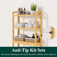 Meuble de rangement pour toilettes Smiry, organisateur de salle de bain en bambou à 3 niveaux, étagère réglable, 4 crochets, montage mural, étagère gain de place pour salles de bain