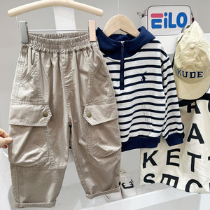 Vêtements pour enfants, vêtements pour bébés garçons, pantalons courts, pantalons amples en coton kaki uni, pantalons cargo amples pour enfants 2026 - Product Image 4
