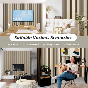 แผ่นไม้ตกแต่งลายเส้น 3 มิติ แผ่นผนังไม้ระแนง 3 มิติ สำหรับตกแต่งภายใน ดูดซับเสียง เหมาะสำหรับห้องสตูดิโอ สำนักงาน และผนังตกแต่ง - Product Image 6