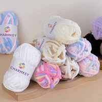 Fil à tricoter chenille épais et volumineux 7-8 mm d'épaisseur, 100 % polyester, velours chenille pour le crochet et le tricot à la main des pulls