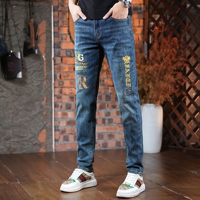 Korean Trendy Fashion Embroidery Combined Vintage Processing Men's Slim-Fit Straight-Leg Diamonds Winter/Spring/Summer/Autumn