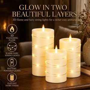 Bougie LED à commande tactile, flamme 3D scintillante, lumières féériques pour Noël, décoration de la maison - Fonctionne sur piles - Product Image 2