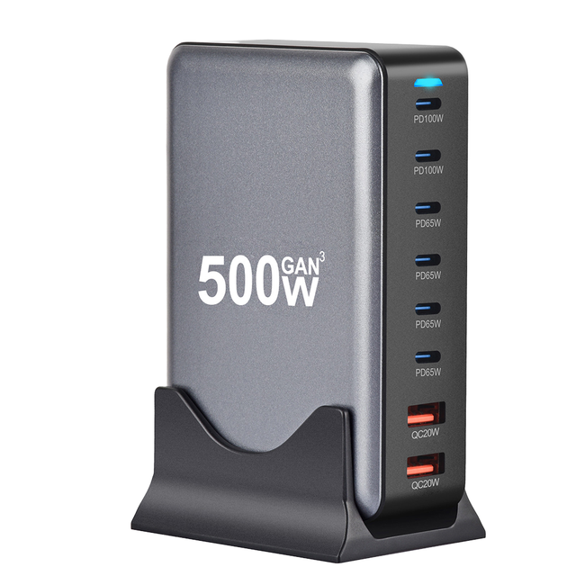 Certificate Hot 8-Port 500W GaN Power Adapter PD 3.0 Fast Charger with 2 USB Ports Foldable Design for Mobile Phone for Laptop