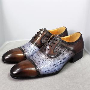 Chaussures habillées formelles en cuir grainé <span class=keywords><strong>bleu</strong></span> serpent, nouvelle mode 2021, patchwork, lacets, chaussures Oxford pour hommes, vente en gros d'usine - Product Image 5