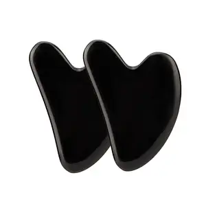 Natural Black Obsidian Scraping Facial Massage Tools, Crystal Jade Guasha Stone Board for SPA Acupuncture Therapy Trigger Point