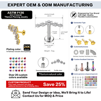 Anting-anting titanium ASTM F136 berulir motif bunga untuk helix, tulang rawan, tragus, dan lobus telinga, kualitas implan G23, perhiasan fesyen ukuran 16G
