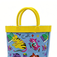 Bottes de pluie en caoutchouc pour enfants, motif chat intégral, lavables, imperméables, antidérapantes, avec doubles passants de transport – Approvisionnement direct usine