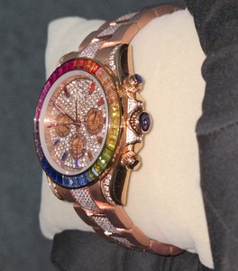 นาฬิกาข้อมือผู้ชายแฟชั่นธุรกิจ สปอร์ต หรูหรา สแตนเลสสตีล โครโนกราฟ คริสตัลแซฟไฟร์ ประดับเพชรหลากสี ระบบควอตซ์ สไตล์ฮิปฮอป - Product Image 4