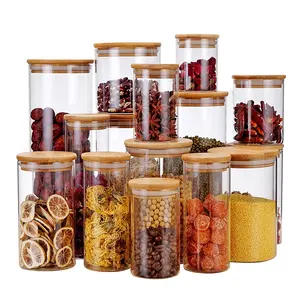 Gloway Hot Selling 18 Spec. Luchtdichte Doorzichtige Graankeuken Opslag Borosilicaatglas Voedselopslagcontainer Met Bamboe Deksel