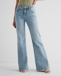 Factory Direct Sale Womens Mid Rise Denim Pants Vintage Blue <strong>Ladies</strong> <strong>Baggy</strong> <strong>Jeans</strong> Mid Waist 70S Women Flared Denim <strong>Jeans</strong> - Product Image 1