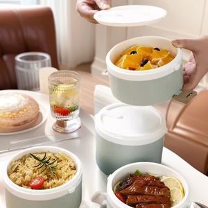 กล่องอาหารกลางวันสแตนเลส 304 ทรงกลมความจุขนาดใหญ่พร้อมที่จับสำหรับนักเรียนพนักงานออฟฟิศปิกนิกกล่องเบนโตะ - Product Image 2