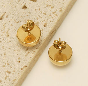 थोक सरल आधा दौर लंबी सुई कान की बाली महिलाओं के लिए 18K सोना मढ़वाया स्टेनलेस स्टील चिकनी गेंद संवर्धन बाली - Product Image 5