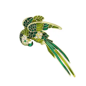 Özelleştirilmiş kişiselleştirilmiş kuş takı, emaye papağan broş pin kadınlar için cz ile