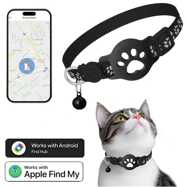 New Cat Paw Print Dual System IP67 100DB Pet Collar for Small Dogs Cats Global Tracker Locator for IOS/Android Find My APP