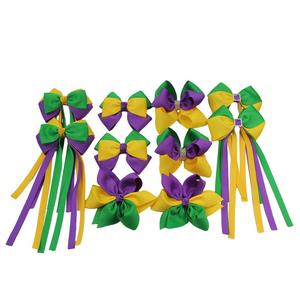 Une paire fille Mardi Gras arcs queue de cochon violet or et vert queue de cochon arcs pour fille accessoires de cheveux - Product Image 6