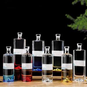 500ml Heave <span class=keywords><strong>base</strong></span> fond <span class=keywords><strong>de</strong></span> montagne bouteille <span class=keywords><strong>de</strong></span> spiritueux en verre rond verre <span class=keywords><strong>gin</strong></span> vodka bouteilles <span class=keywords><strong>de</strong></span> whisky avec dessus en verre - Product Image 3