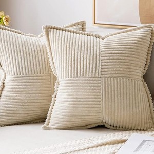 18x18 Inch Boho Accent Throw Pllows Broadside Striped Patchwork Soft Corduroy Pillowcases - Product Image 2