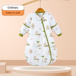 Saco de dormir transpirable con patrón de dibujos animados de algodón 100% acolchado para bebé, bata de manga desmontable antigolpes para invierno - Product Image 1