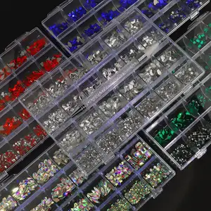 Misscheering 24 Girds Nail Rhinestones Mix Shapes Christmas Metal Charm Nail Art Decoration Wheel 3D Nail Jewelry Accessories