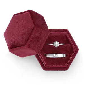 Boîte à bagues en velours, Hexagon Premium Gorgeous Vintage Double Ring Gift Box pour la cérémonie de mariage de fiançailles de proposition