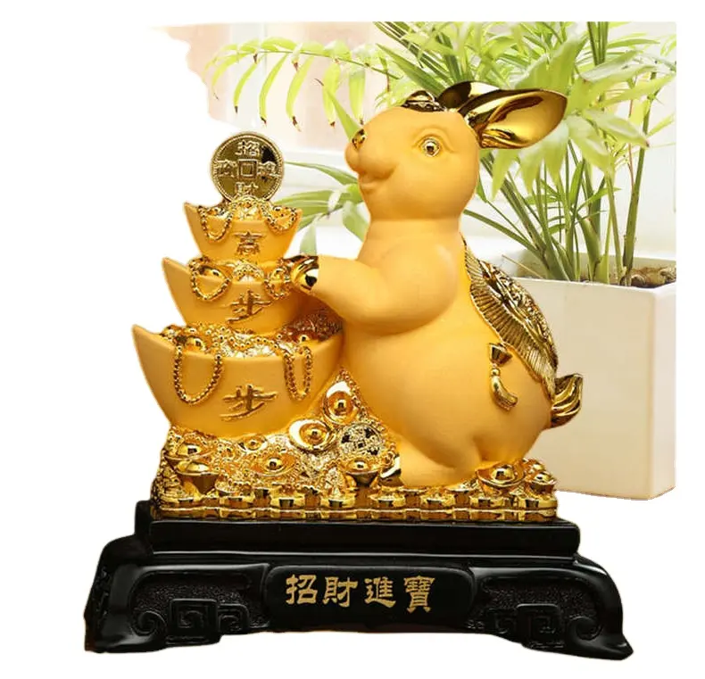 Feng Shui-Signos Del Zodiaco, conejo de la suerte, moneda de conejo dorado chino, para el hogar Decoración de mesa, regalo de fortuna