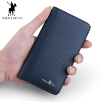 WILLIAMPOLO Dompet Pria Dompet Kulit Lipat Dua Dompet Kulit Tipis Tempat Kartu Panjang Dompet Uang Bisnis Merek Mewah