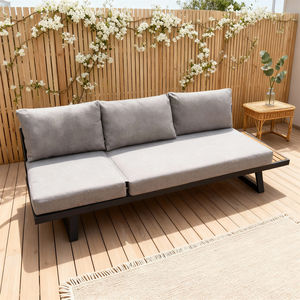 Ensemble de canapé d'extérieur 3 places avec étagère latérale, structure en métal thermolaqué, couleur personnalisée, mobilier de salon décontracté résistant aux intempéries - Product Image 2