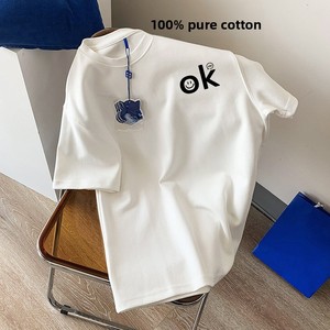 T-<span class=keywords><strong>shirt</strong></span> décontracté en coton à manches courtes et col rond pour <span class=keywords><strong>femme</strong></span>, coupe ample, blanc, style Instagram, collection Printemps 2025 - Product Image 4