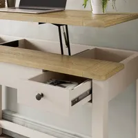Escritorio de Computadora Estilo Rústico con Altura Ajustable, Mesa de Escritura con Tapa Elevadora y 2 Cajones, Estación de Trabajo para Oficina en Casa